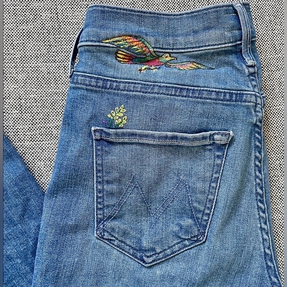 MOTHER Mid Rise Dazzler Ankle Jeans Embroidered Denim 25 Rare - Picture 5 of 16